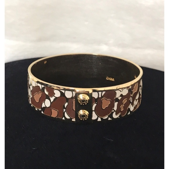 Coach Signature Floral Enamel & Gold-Tone Bangle Bracelet - Picture 3 of 5